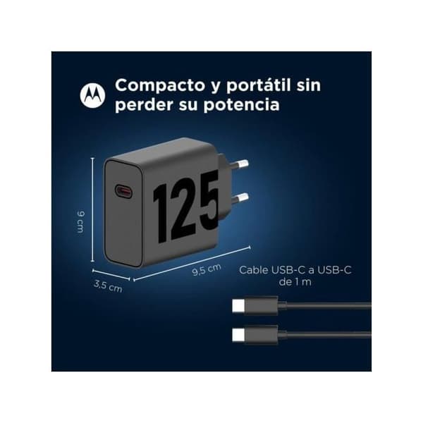 Nätadapter - Motorola - SJMC1252 - Snabbladdning 125 W - USB-C-kabel ingår - Svart