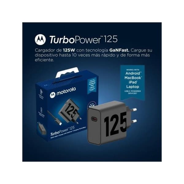 Nätadapter - Motorola - SJMC1252 - Snabbladdning 125 W - USB-C-kabel ingår - Svart