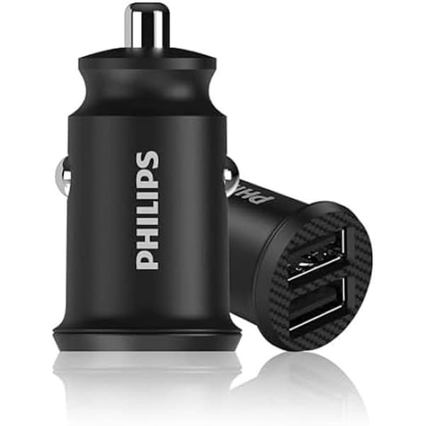 PHILIPS 2XUSB 12W Billaddare – SNABB laddning Svart