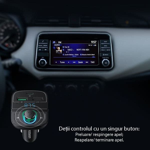 UGREEN FM-sändare Bluetooth 5.0 FM-sändarsats för bil 20W PD-laddare och snabbladdning 3.0