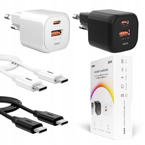 2x FAST USB C -LATURI PUHELIMEN UNIVERSALILLE 20W + 2x USB C -KAAPELI 100W