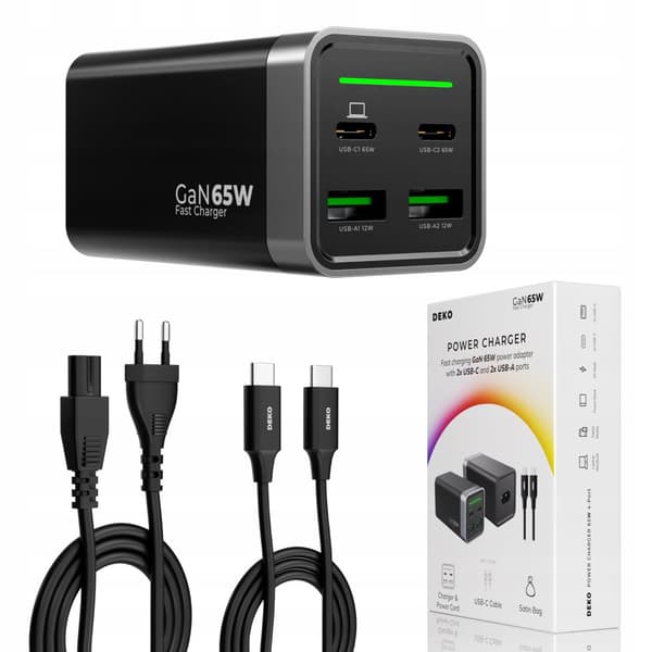 HURTIG USB C-BORDSOPLADER 4x USB 65W TYPE C + 100W USB-KABEL