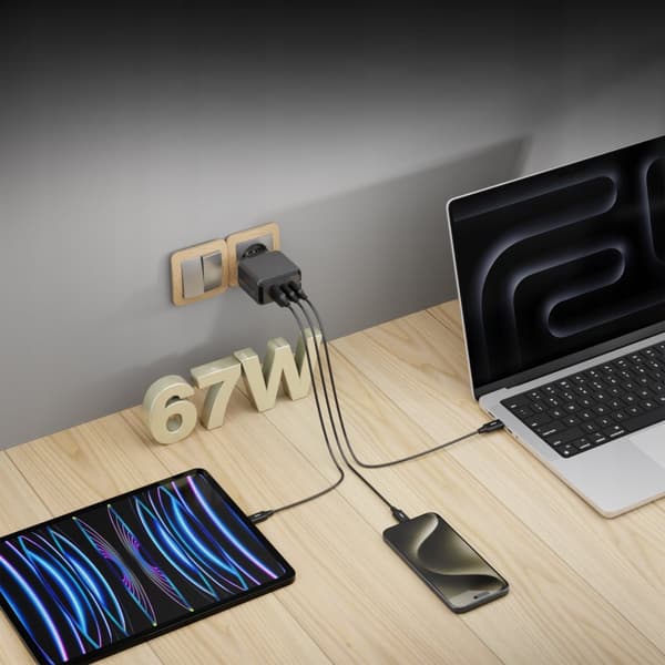 HURTIG USB C OPLADER UNIVERSAL 3x USB 67W 65W TYPE C + USB C KABEL 100W