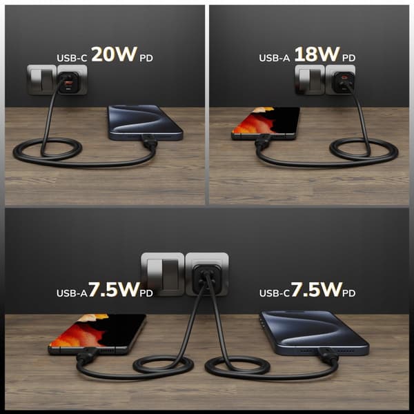 HURTIG USB C TELEFONOPLADER UNIVERSAL 20W + USBC KABEL 100W SORT