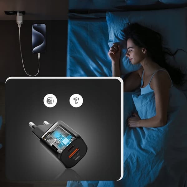 HURTIG USB C TELEFONOPLADER UNIVERSAL 20W + USBC KABEL 100W SORT