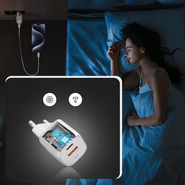 HURTIG USB C TELEFONOPLADER UNIVERSAL 20W + USB C KABEL 100W HVID