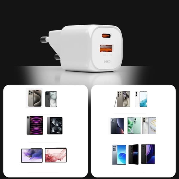 HURTIG USB C TELEFONOPLADER UNIVERSAL 20W + USB C KABEL 100W HVID