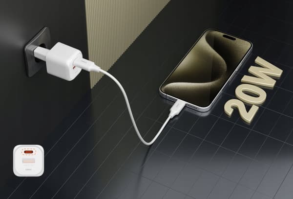 HURTIG USB C TELEFONOPLADER UNIVERSAL 20W + USB C KABEL 100W HVID