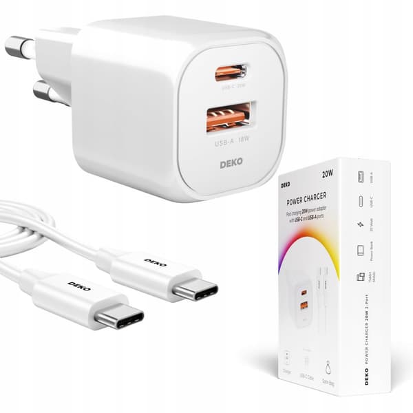HURTIG USB C TELEFONOPLADER UNIVERSAL 20W + USB C KABEL 100W HVID