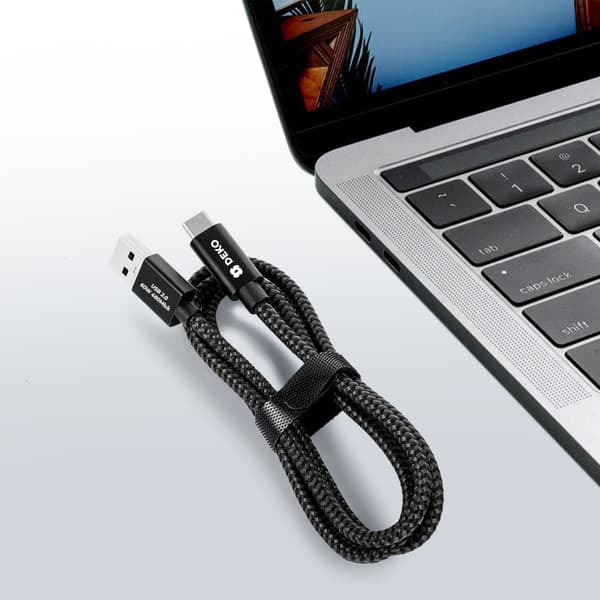 USB C KABEL 2M 60W PD QC HURTIG OPLADNING KRAFTIG TIL TELEFON SORT DECO