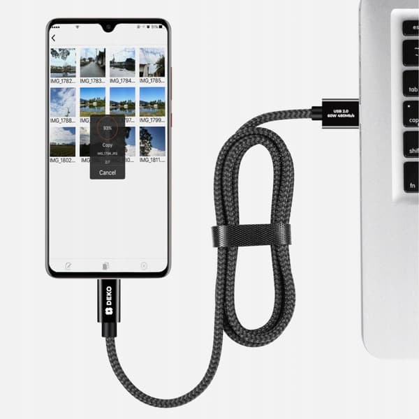 USB C KABEL 1M 60W PD QC HURTIG OPLADNING KRAFTIG TIL TELEFON SORT DECO