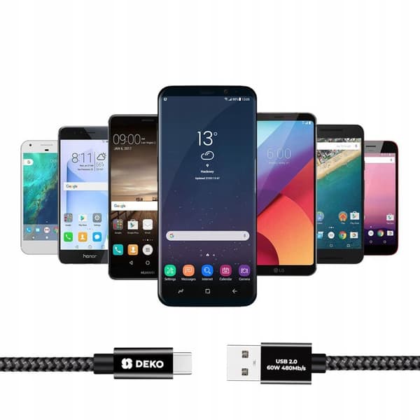 USB C KABEL 1M 60W PD QC HURTIG OPLADNING KRAFTIG TIL TELEFON SORT DECO