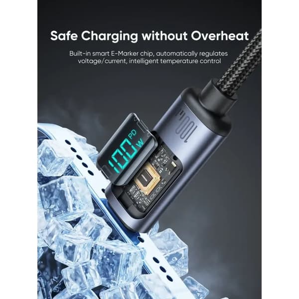 SiGN USB-C till USB-C Kabel 100W med Display, 2m - Svart