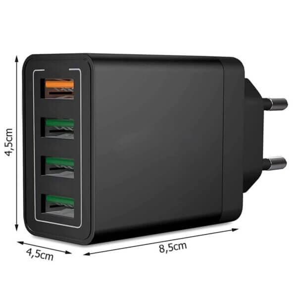 Snabbladdare 4x USB Quick Charge 3.0 3.1A Svart