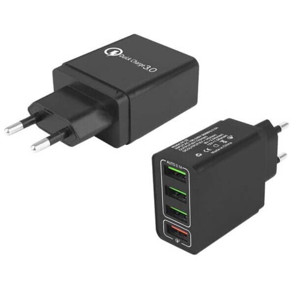 Snabbladdare 4x USB Quick Charge 3.0 3.1A Svart