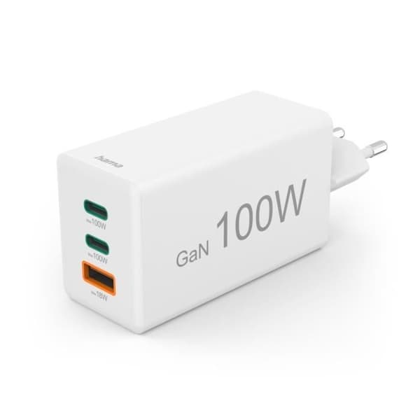 Snabb laddare - GaN - 100 W - 2 USB-C PD - 1 USB-A QC - Vit Vit