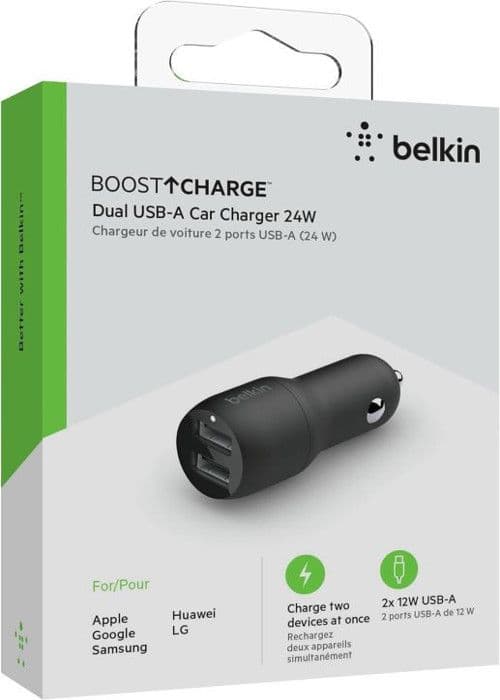 Biltillbehör - BELKIN - Boost Charge - 2 USB-A-portar - 12W - Vit
