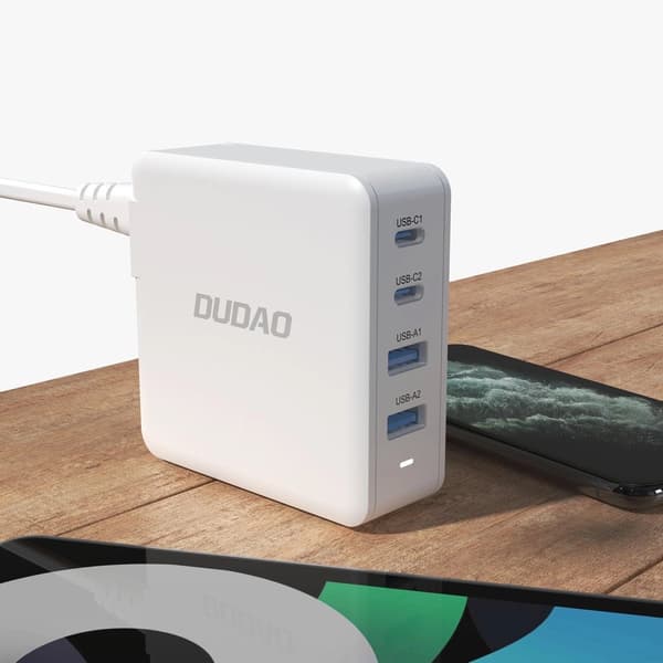 Dudao GaN USB-Laddare med 100W 2xUSB-C och 2xUSB Dudao - Vit