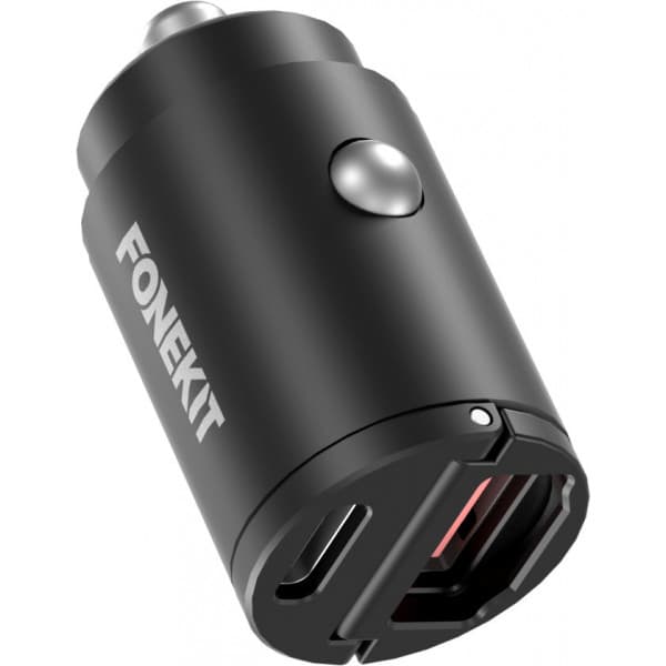 FoneKit Travel PD 30W, USB-A + USB-C biladapter