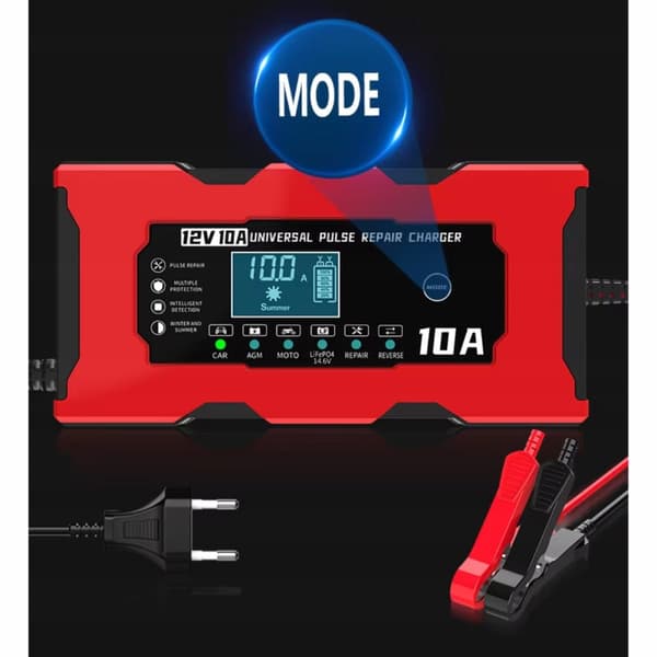 Automatisk bilbatterioplader med batterireparationsfunktion 12V 10A