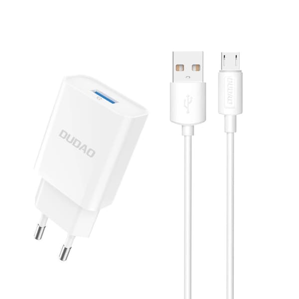 Dudao USB-laturi 2.1A MicroUSB-kaapelilla nopeaan ja turvalliseen lataukseen