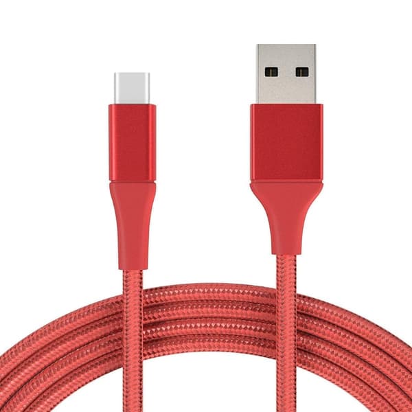 1M USB till USB-C Kabel Nylon Quick Charge Röd