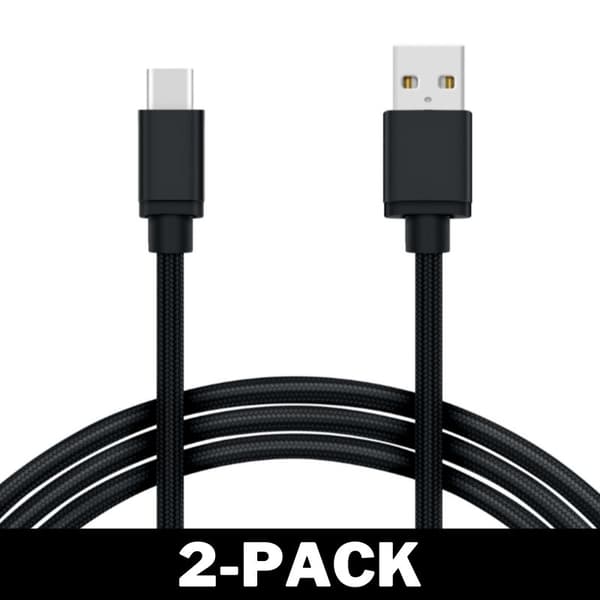 2M USB till USB-C Kabel Nylon Quick Charge Svart 2-Pack