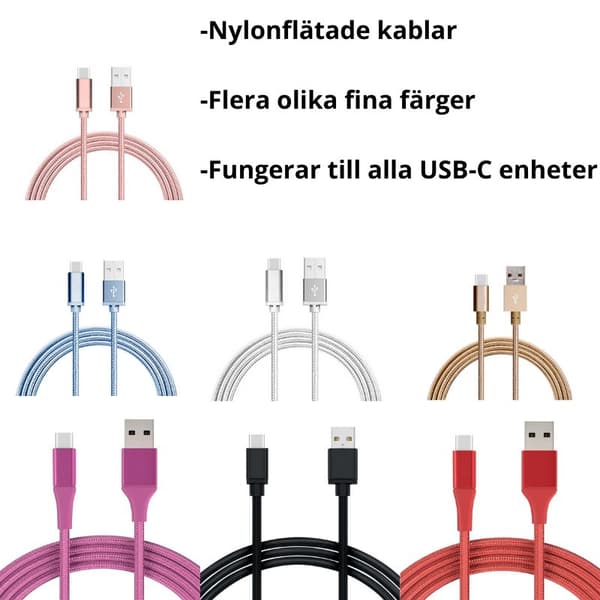 2M USB til USB-C Kabel Nylon Hurtig Opladning Sølv