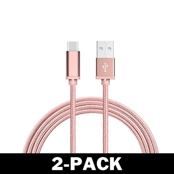 2M USB till USB-C Kabel Nylon Quick Charge Rosé Guld
