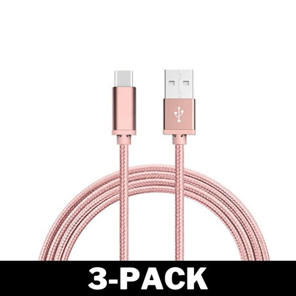 2M USB till USB-C Kabel Nylon Quick Charge Rosé Guld