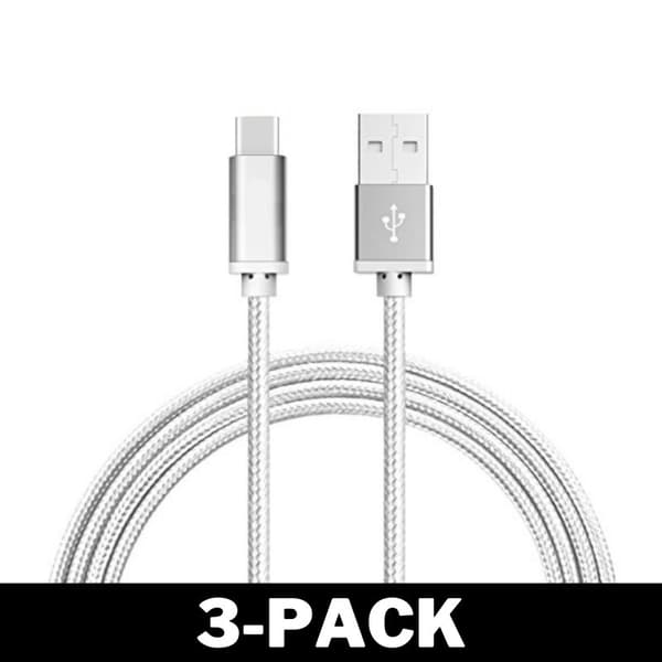 3M USB till USB-C Kabel Nylon Quick Charge Silver 3-Pack