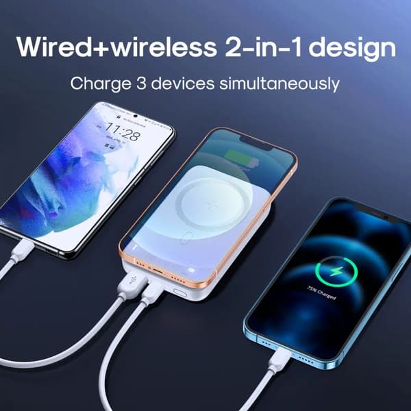 SiGN Magnetisk Trådlös Mini Powerbank 10000mAh, USB-C, USB-A - Svart