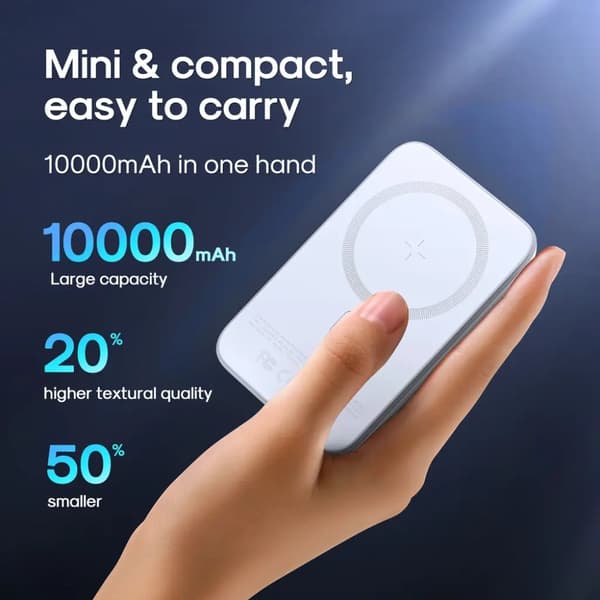 SiGN Magnetisk Trådlös Mini Powerbank 10000mAh, USB-C, USB-A - Svart
