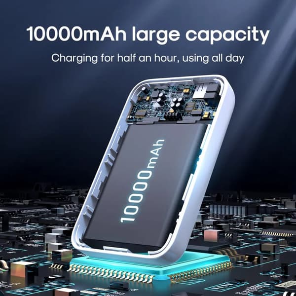 SiGN Magnetisk Trådlös Mini Powerbank 10000mAh, USB-C, USB-A - Svart