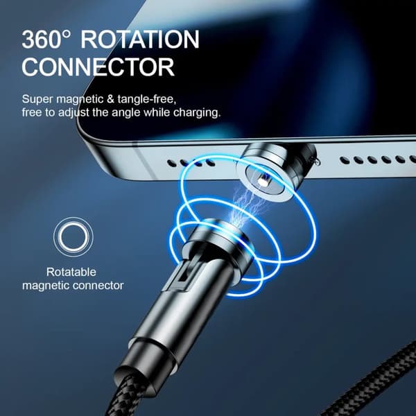 SiGN 3-in-1 360° Magnetkabel Lightning, USB-C, Micro-USB, 2.4A - Svart