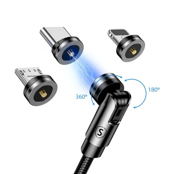SiGN 3-in-1 360° Magnetkabel Lightning, USB-C, Micro-USB, 2.4A - Svart