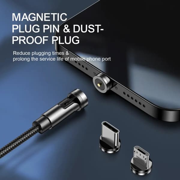 SiGN 3-in-1 360° Magnetkabel Lightning, USB-C, Micro-USB, 2.4A - Svart