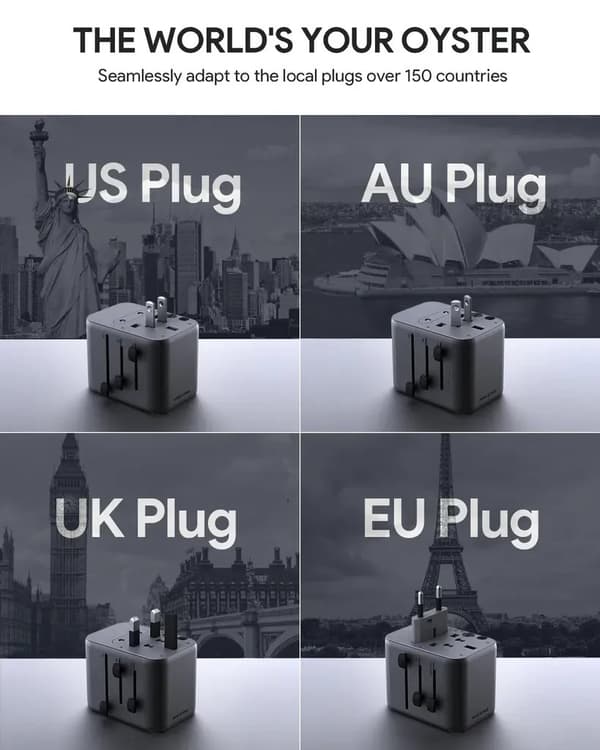SiGN Universal Reseadapter med USB-portar, 20W - Svart