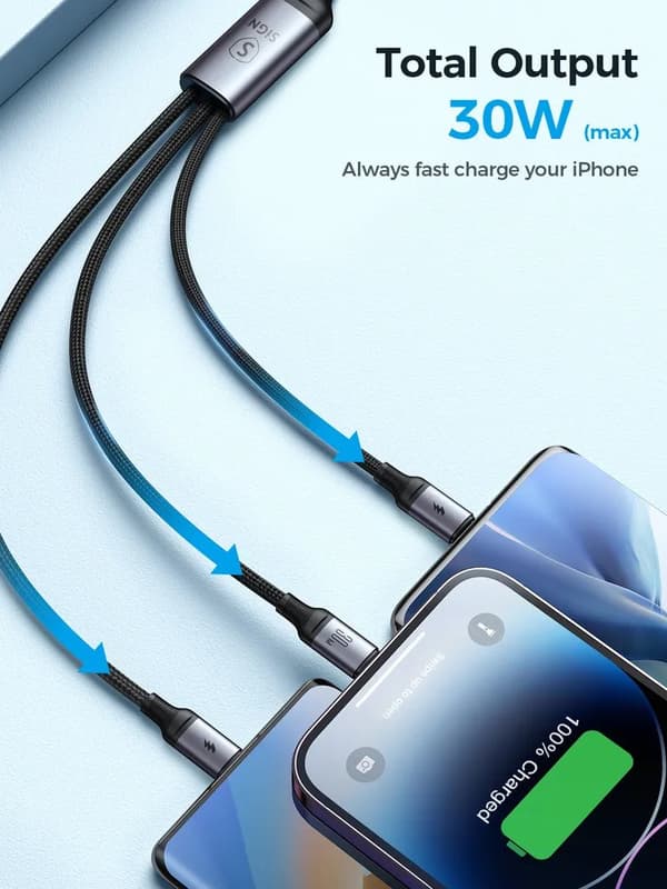 SiGN 3-in-1 USB-C till Lightning, USB-C, Micro-USB, 1.2m - Svart