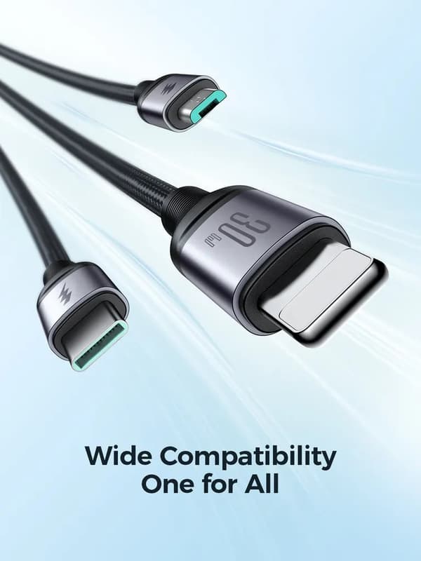 SiGN 3-in-1 USB-C till Lightning, USB-C, Micro-USB, 1.2m - Svart