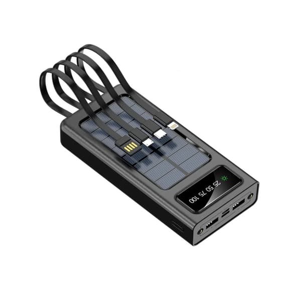 SiGN Solar Powerbank med Inbyggd Kablar, 20000mAh - Svart