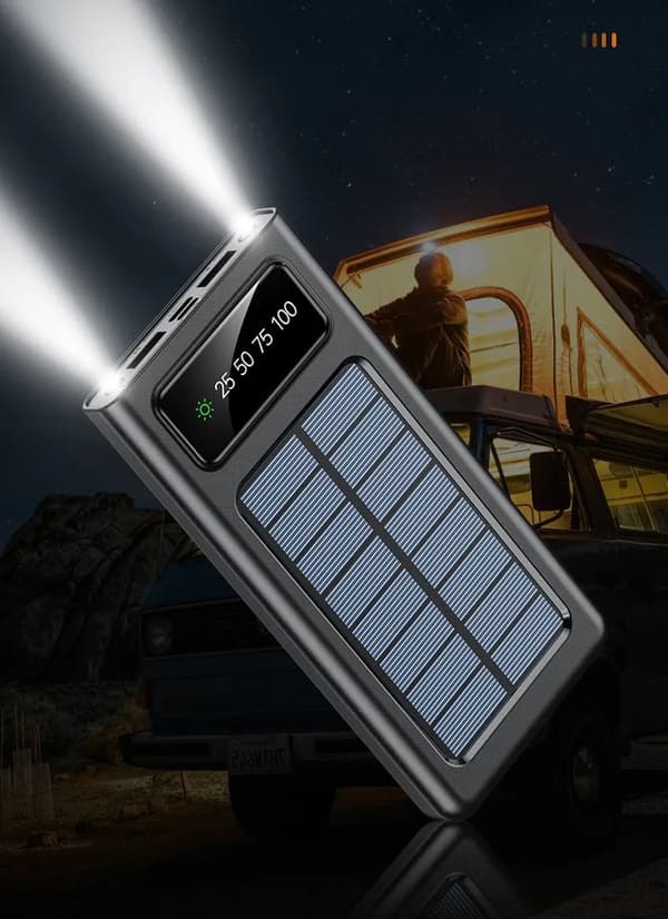 SiGN Solar Powerbank med Inbyggd Kablar, 20000mAh - Svart