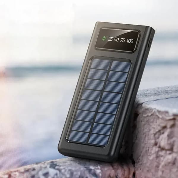 SiGN Solar Powerbank med Inbyggd Kablar, 20000mAh - Svart