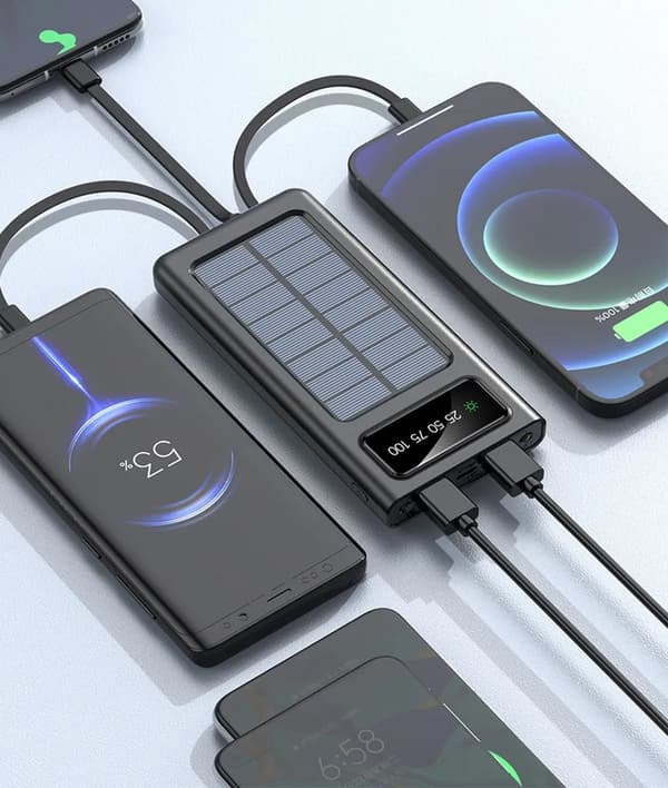 SiGN Solar Powerbank med Inbyggd Kablar, 20000mAh - Svart