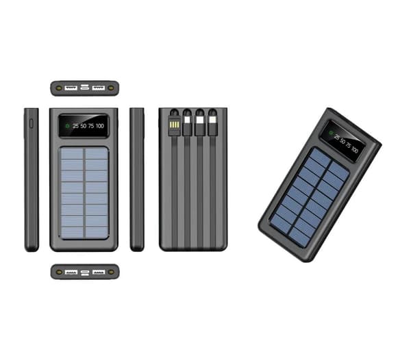 SiGN Solar Powerbank med Inbyggd Kablar, 20000mAh - Svart