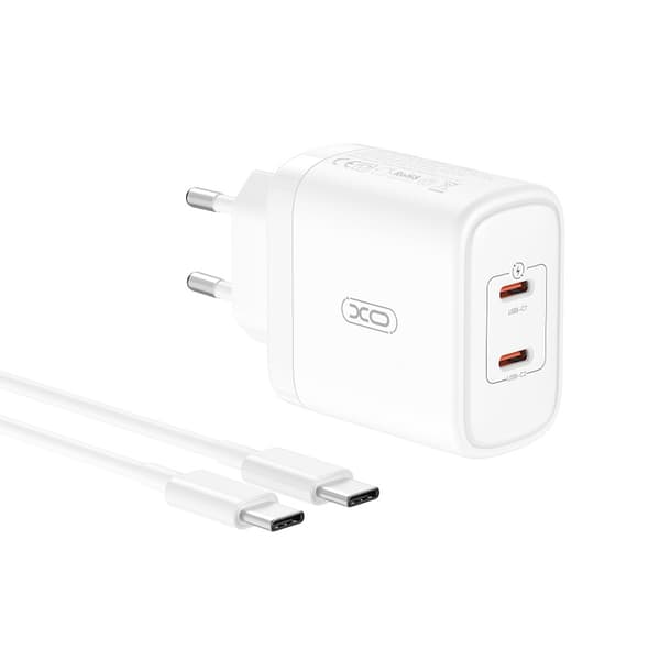 XO USB-lader med 2xUSB-C PD 50W + USB-C-kabel