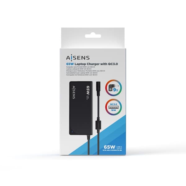 Laptop-oplader Aisens ASLC-65WAUTO-BK 65 W Sort