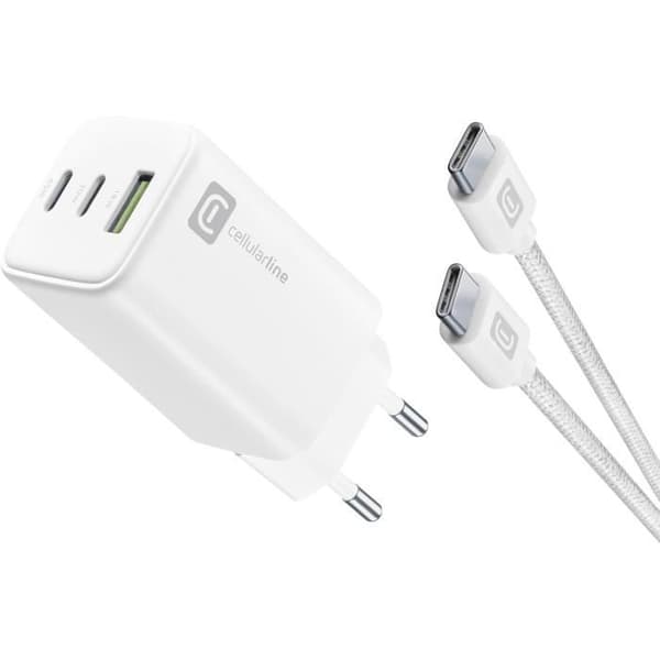 Laddare 65W med USB-C-kabel inkluderad - Vit - Cellularline Multipower