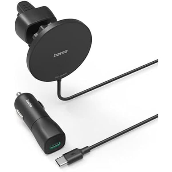 Mobiltelefonladdare för bil - HAMA - 15 W - Trådlös - Magnetisk hållare - För iPhone Svart