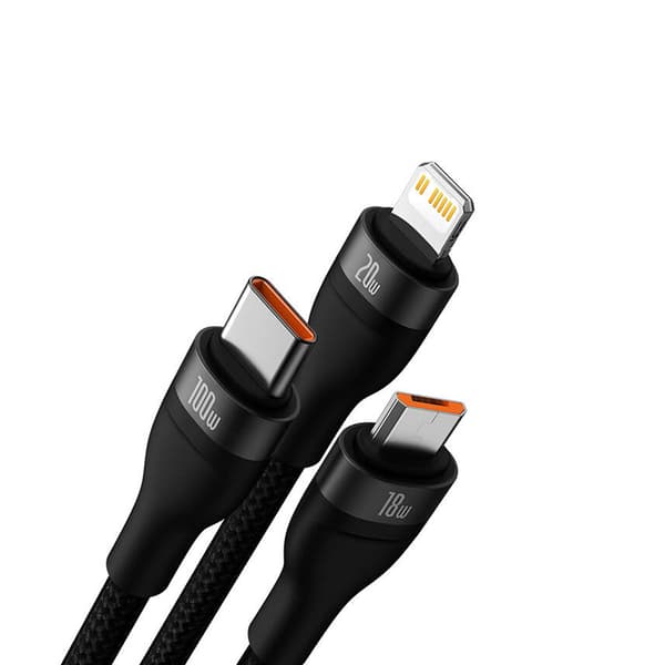 Baseus Flash Series 2 3-i-1 USB-kabel 100W med USB-C, micro USB och Lightning